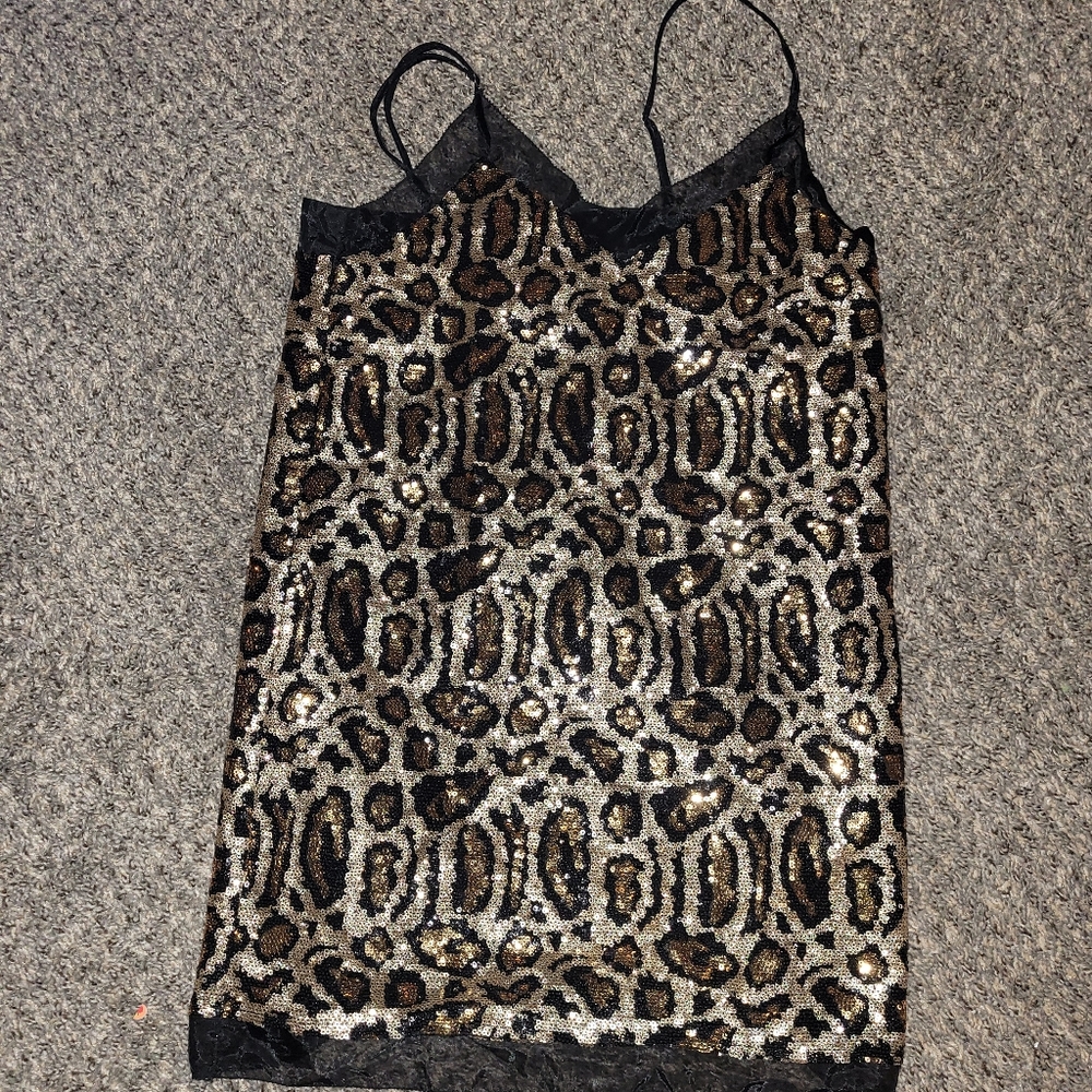 Wild Honey leopard sequin tank top size small